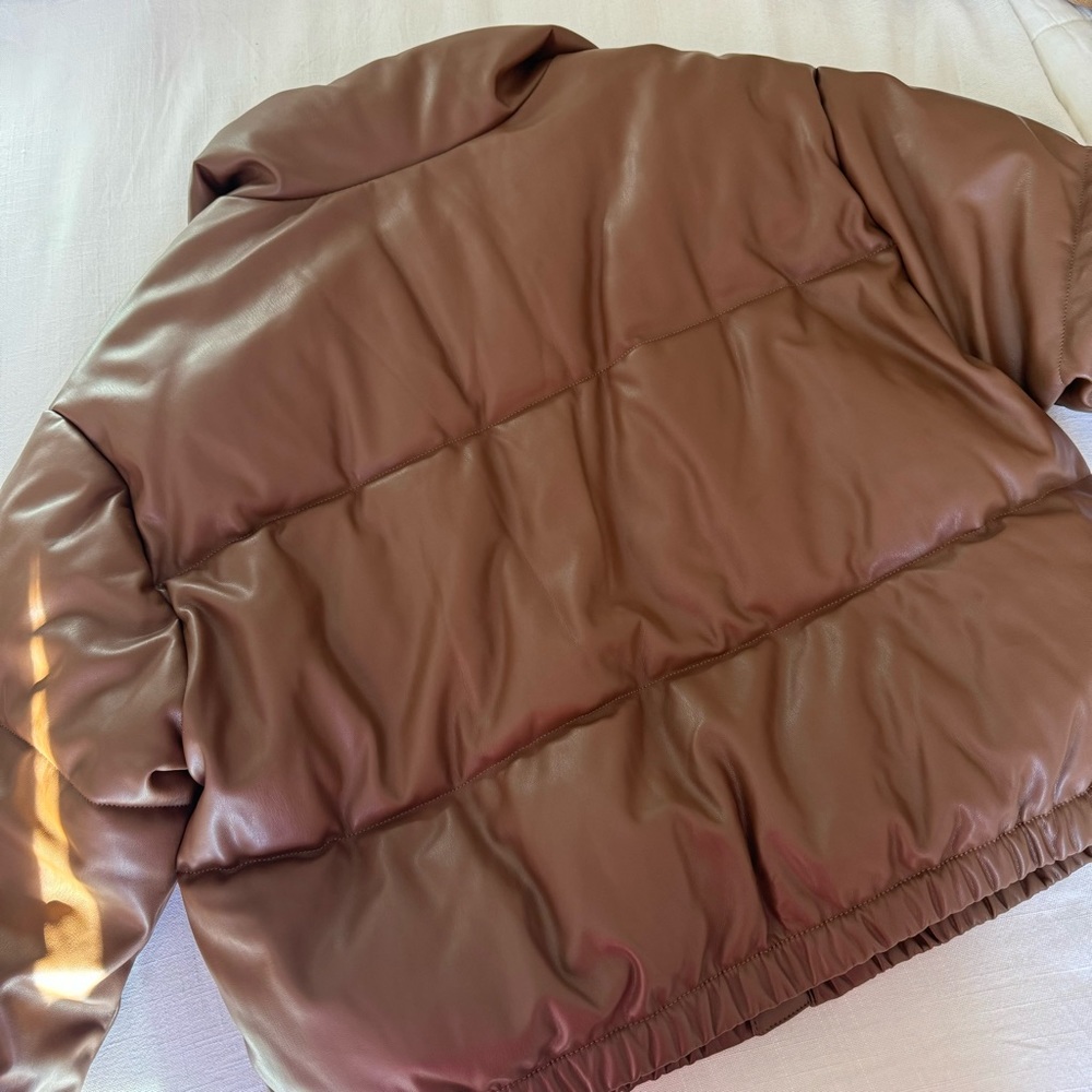 Coffee Shop brown pleather puffer coat - Picture 2 of 6